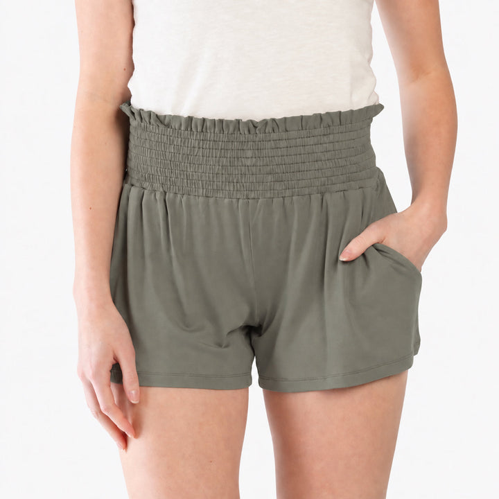 PREORDER womens smocked short | vetiver | modal