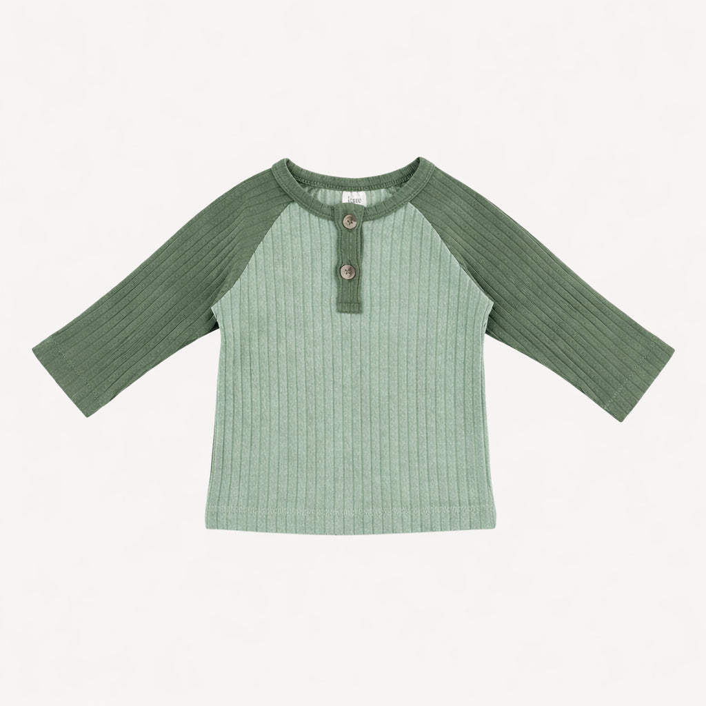long sleeve henley baseball tee | jadeite | organic cotton wide rib