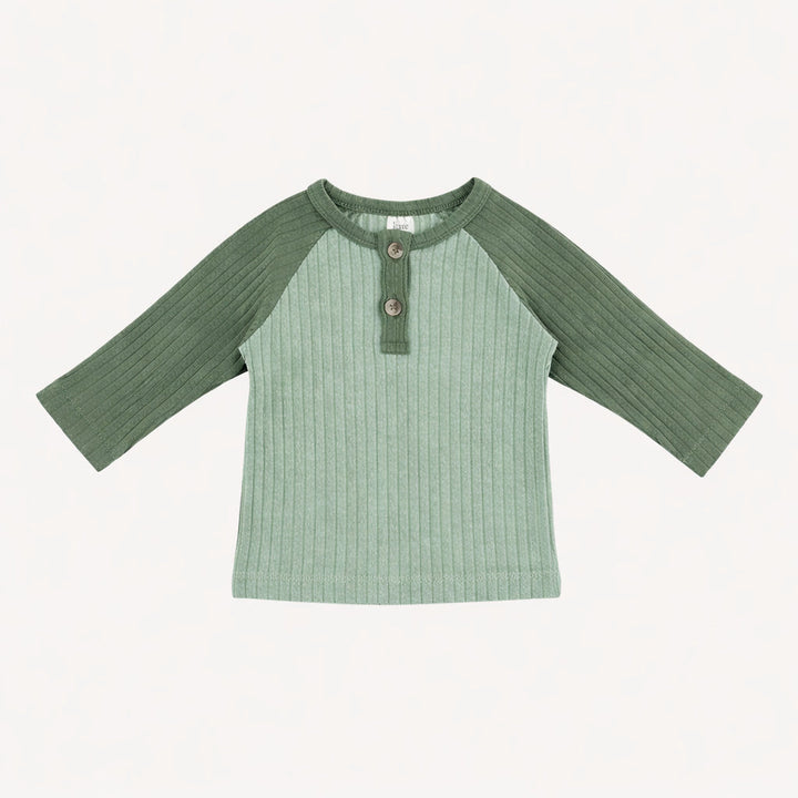 long sleeve henley baseball tee | jadeite | organic cotton wide rib