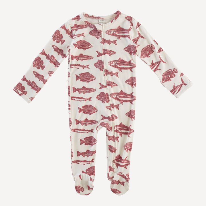 long sleeve two way zipper footie | fish | bamboo