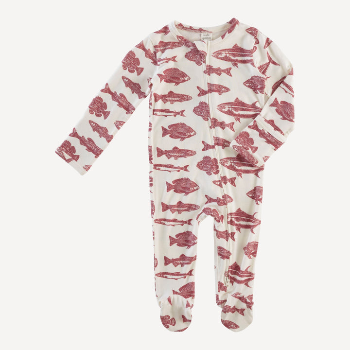 long sleeve two way zipper footie | fish | bamboo