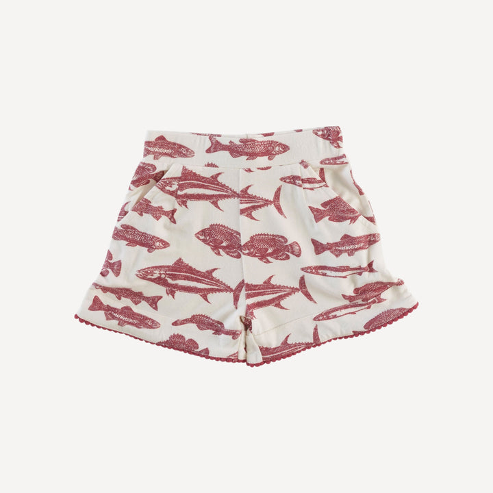 pom pom short sleeve crop top and short set | fish | bamboo