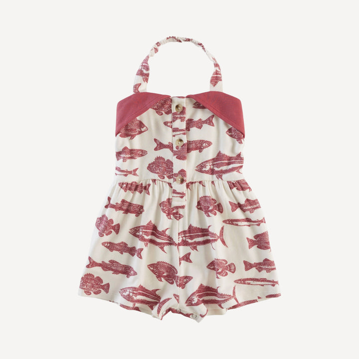 folded collar halter shortie | fish | bamboo