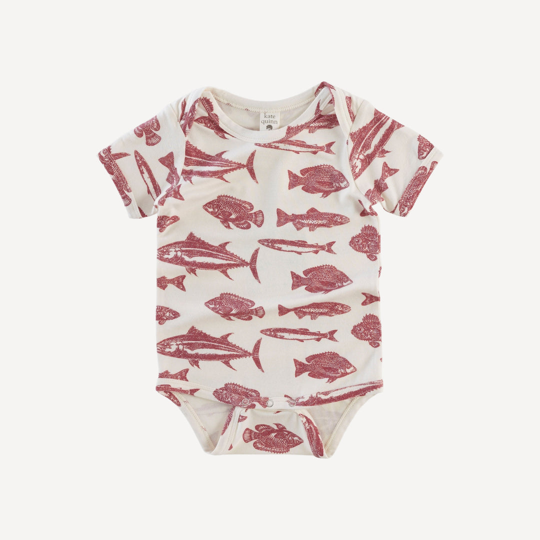 short sleeve lap neck bodysuit | fish | bamboo