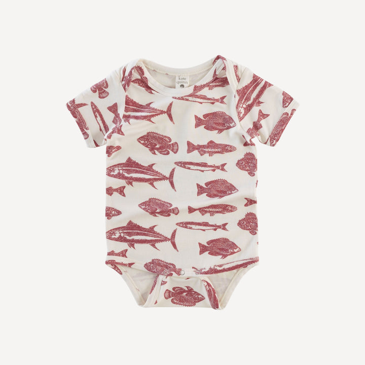 short sleeve lap neck bodysuit | fish | bamboo