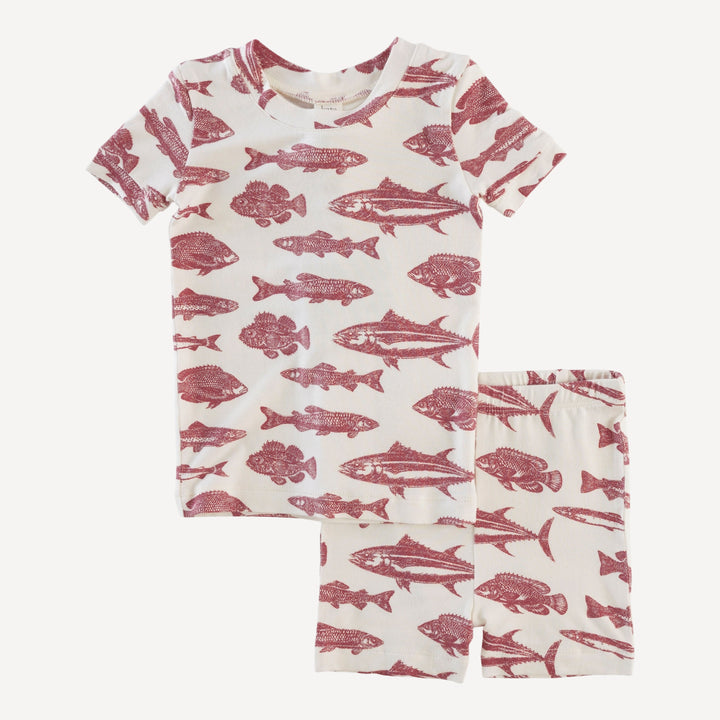 short sleeve crew neck shortie pj set | fish | bamboo