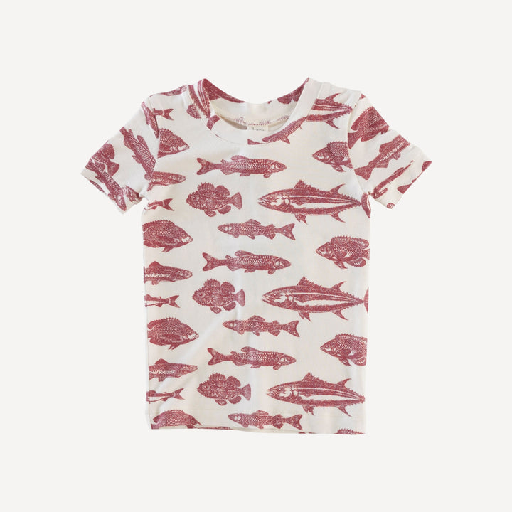 short sleeve crew neck shortie pj set | fish | bamboo