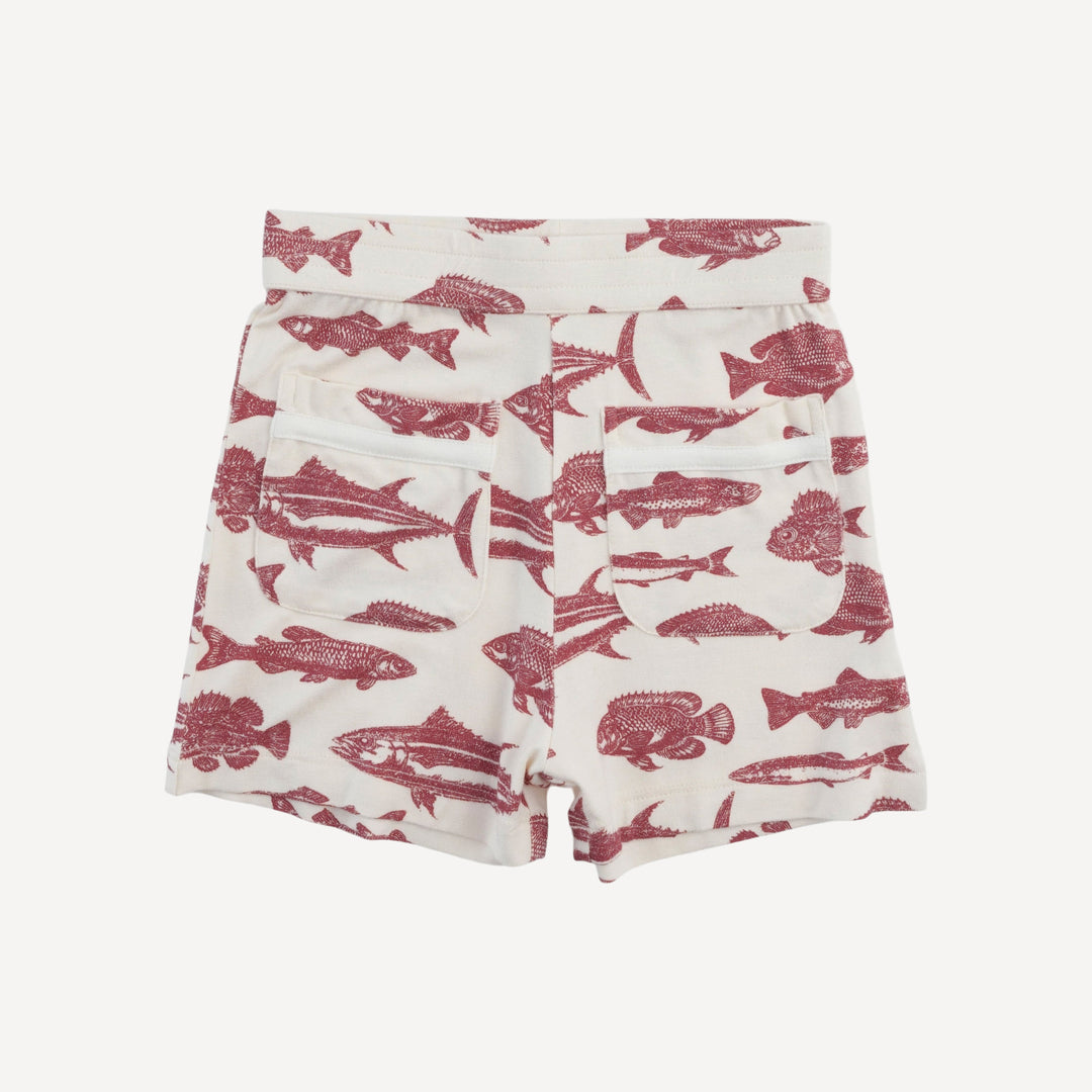 short sleeve sailor collar top + front pocket short set | fish | bamboo