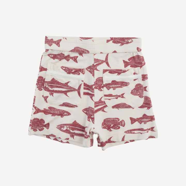 short sleeve sailor collar top + front pocket short set | fish | bamboo