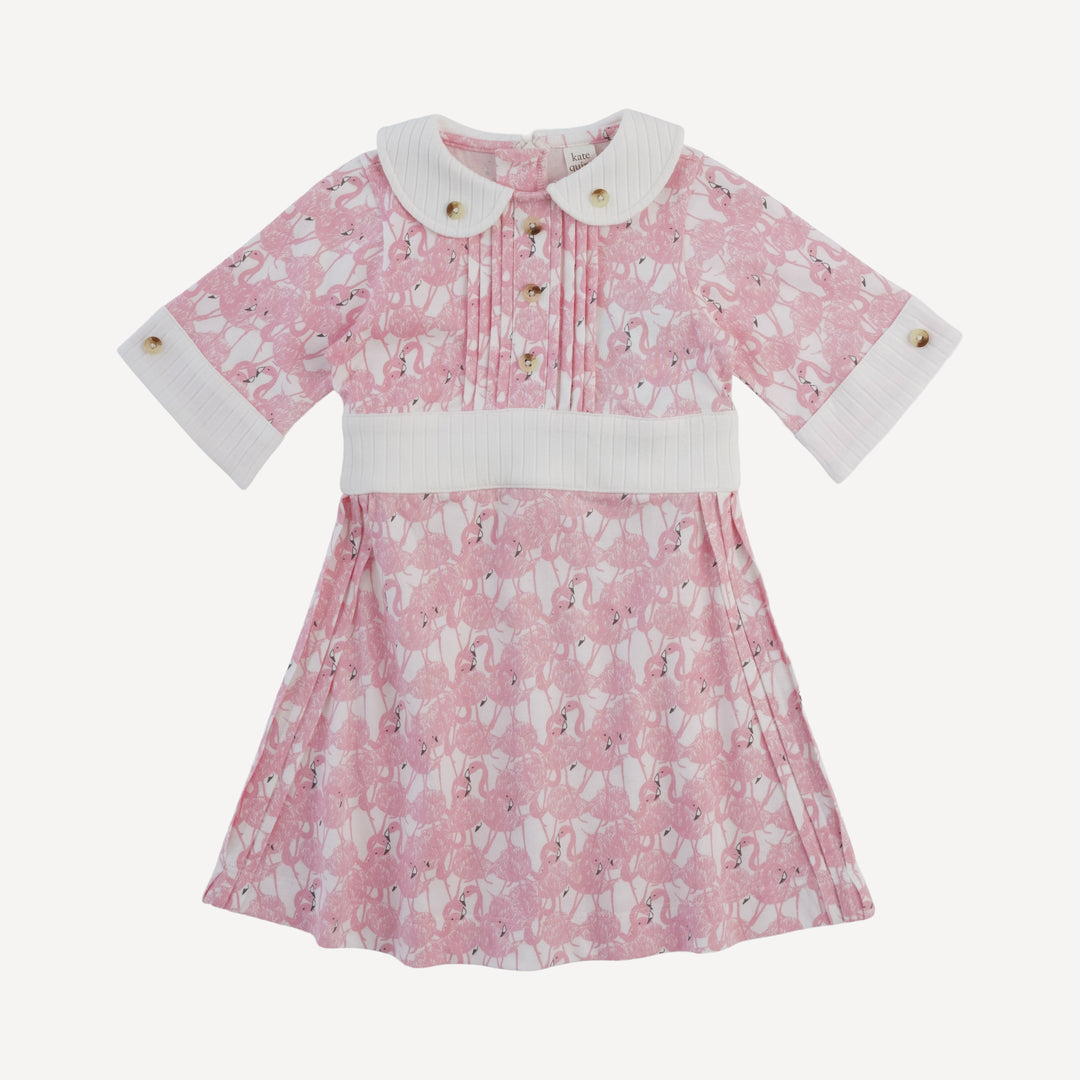 peter pan pintuck dress | flamingos | organic cotton jersey