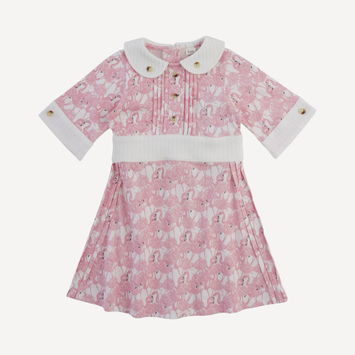 peter pan pintuck dress | flamingos | organic cotton jersey