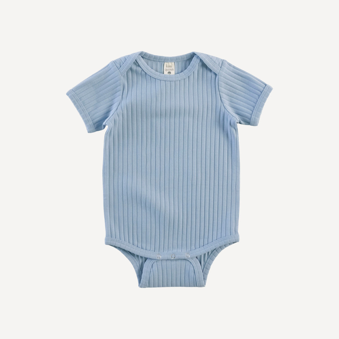 short sleeve lap neck bodysuit | fog blue | classic rib