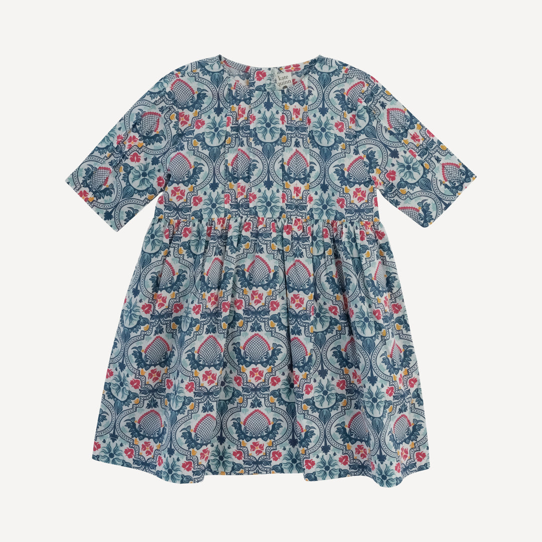 half sleeve ruby dress | denim folk floral | organic cotton woven