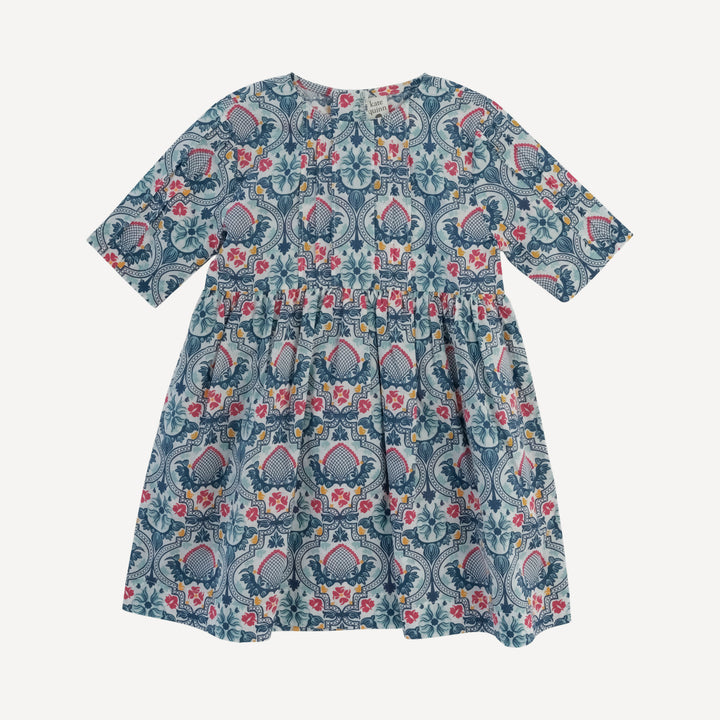 half sleeve ruby dress | denim folk floral | organic cotton woven