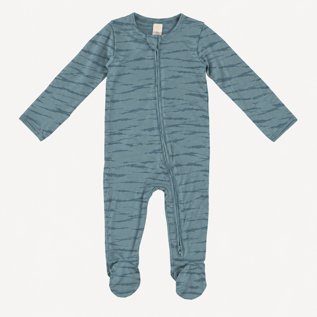 PREORDER long sleeve two way zipper footie | arctic wave shibori | modal