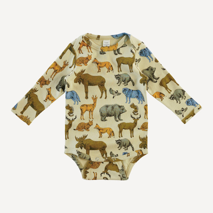 long sleeve lap neck bodysuit | forest animals | organic cotton interlock