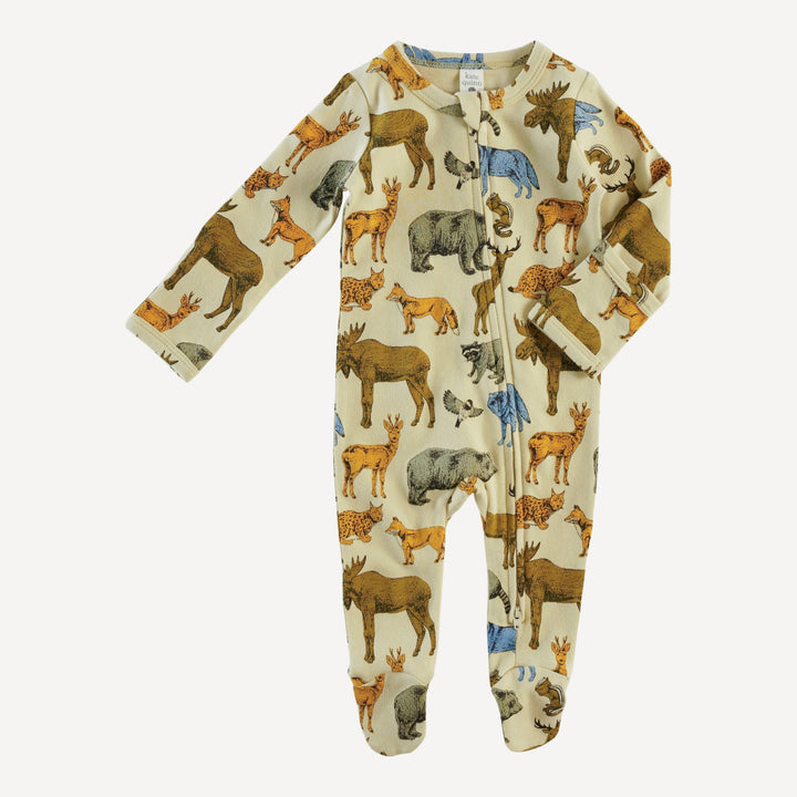 long sleeve two way zipper footie | forest animals | organic cotton interlock