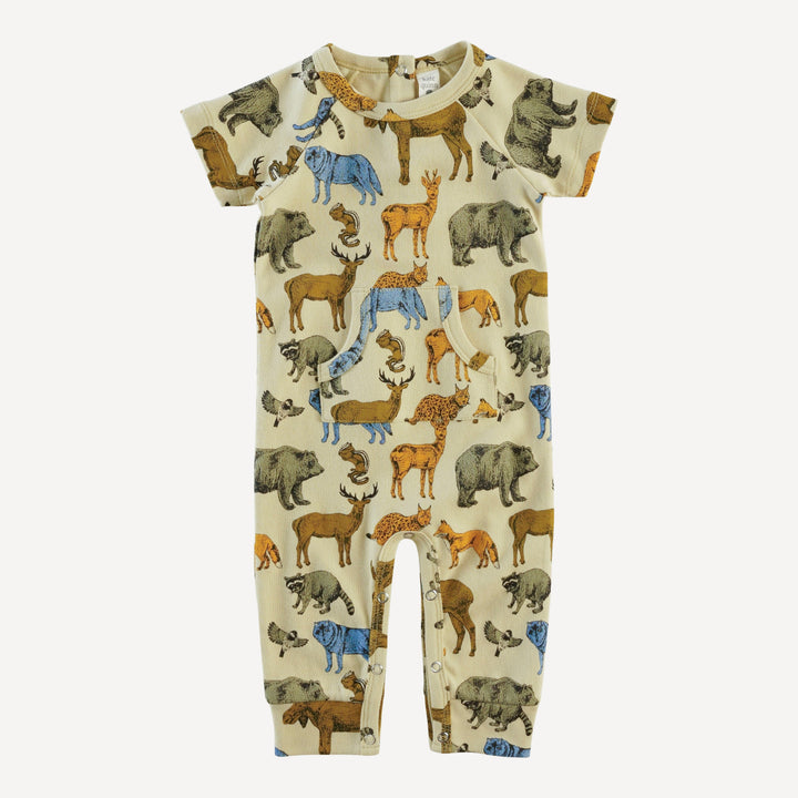 short sleeve kanga sport jumpsuit | forest animals | organic cotton interlock
