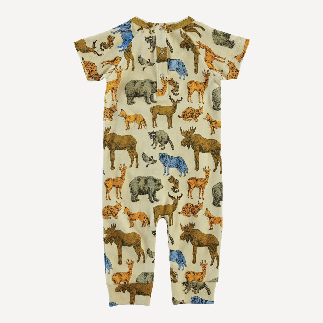 short sleeve kanga sport jumpsuit | forest animals | organic cotton interlock