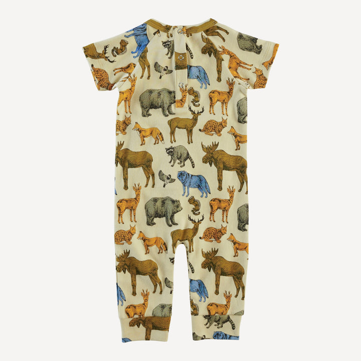 short sleeve kanga sport jumpsuit | forest animals | organic cotton interlock
