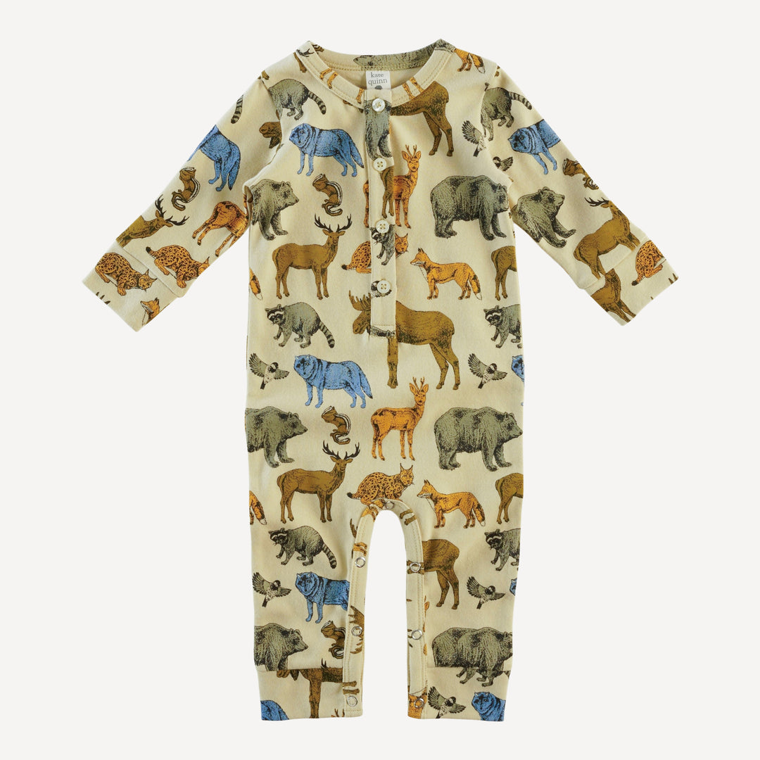 long sleeve sport union suit | forest animals | organic cotton interlock