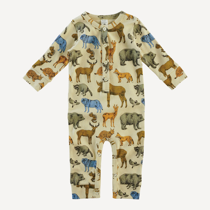 long sleeve sport union suit | forest animals | organic cotton interlock