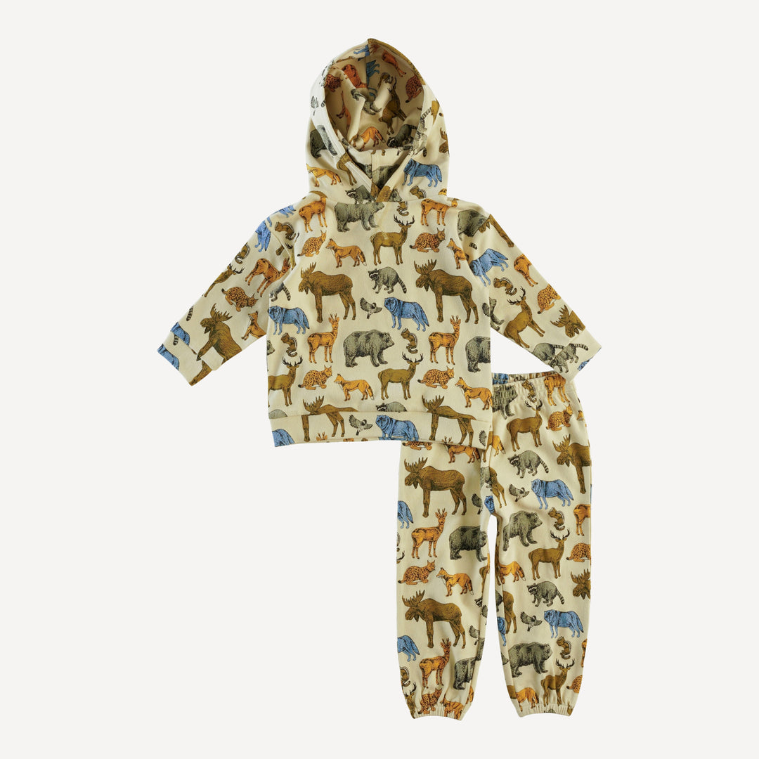 long sleeve hooded relaxed jogger set | forest animals | organic cotton interlock