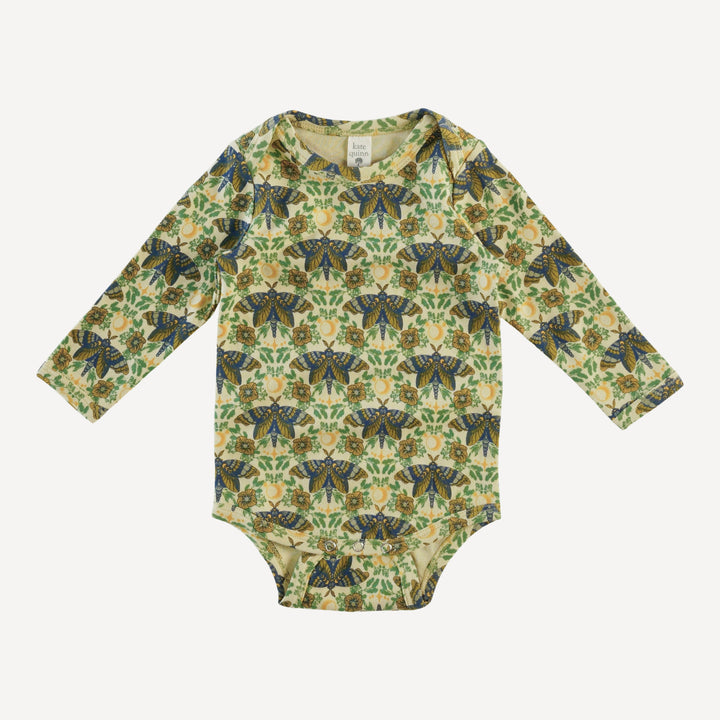 long sleeve lap neck bodysuit | forest butterfly | organic cotton interlock