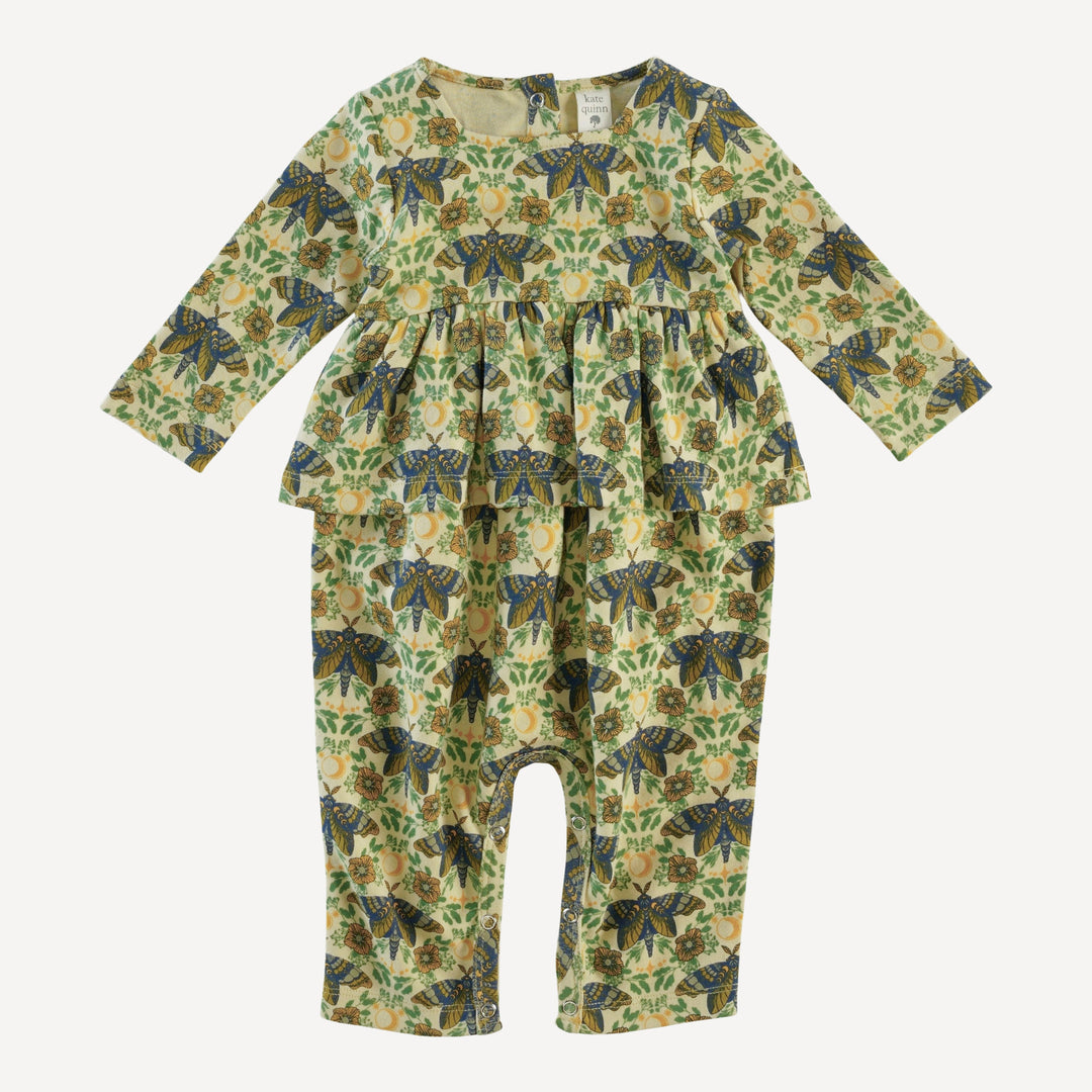 long sleeve ruffle jumpsuit | forest butterfly | organic cotton interlock