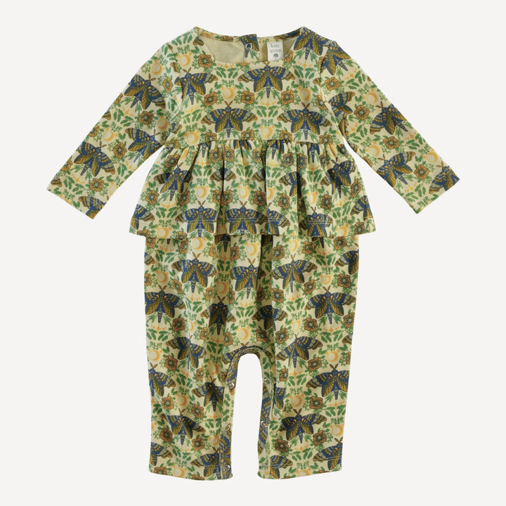 long sleeve ruffle jumpsuit | forest butterfly | organic cotton interlock