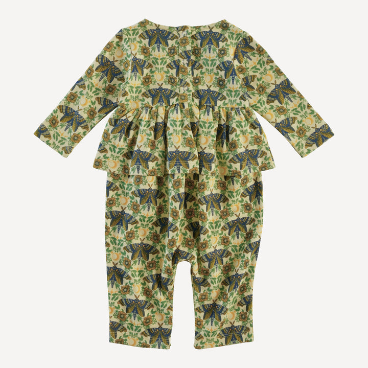 long sleeve ruffle jumpsuit | forest butterfly | organic cotton interlock
