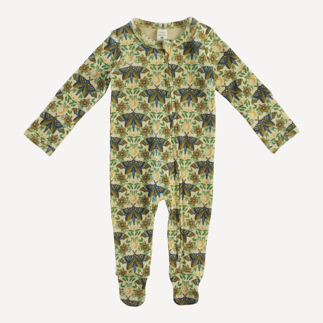 long sleeve two way zipper footie | forest butterfly | organic cotton interlock
