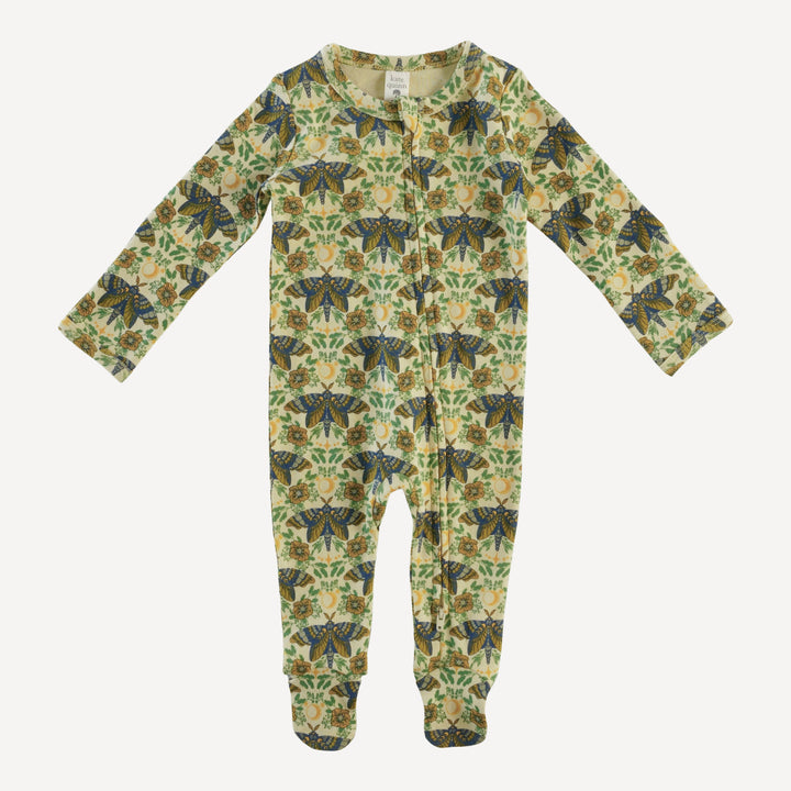 long sleeve two way zipper footie | forest butterfly | organic cotton interlock