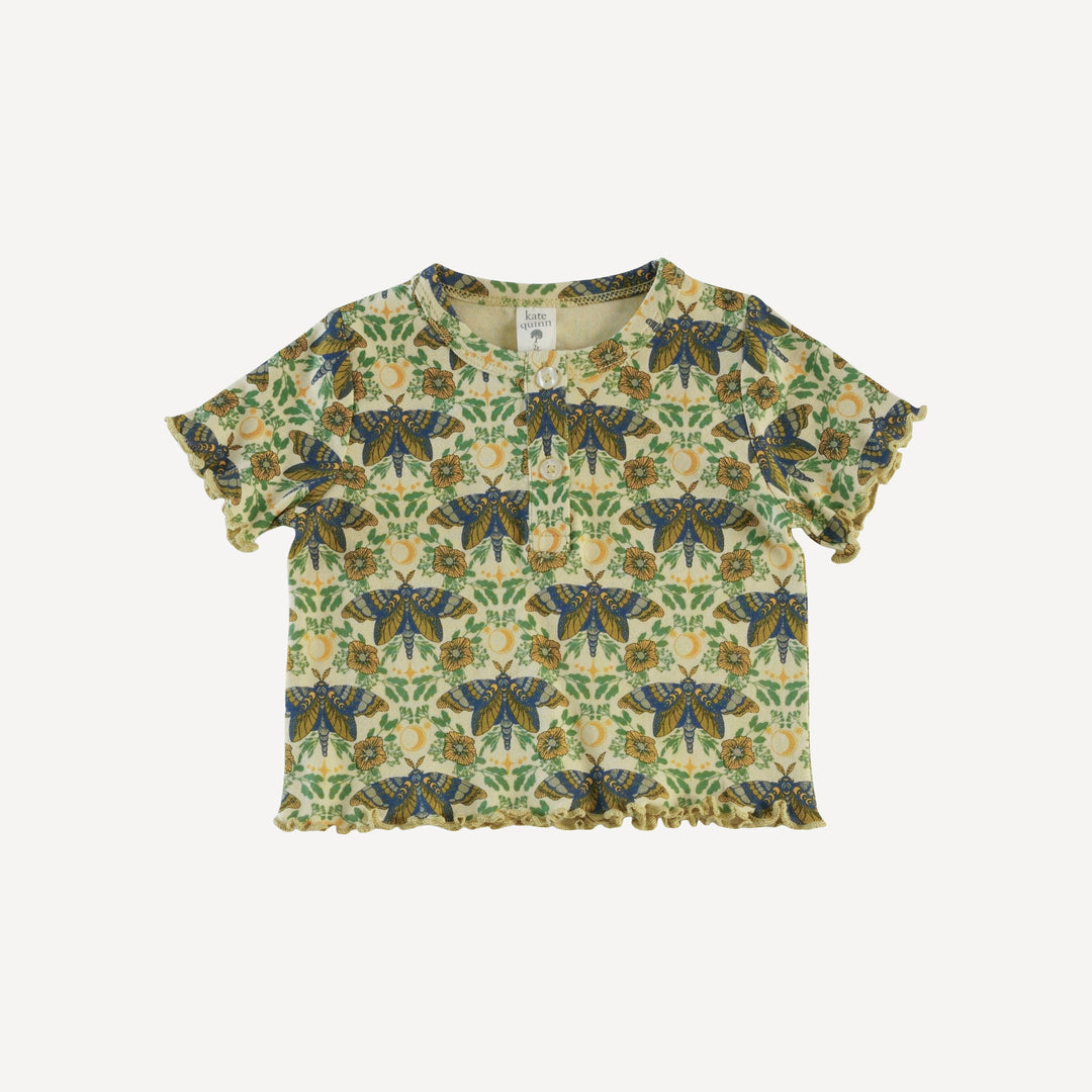 short sleeve henley lettuce flare set | forest butterfly | organic cotton interlock
