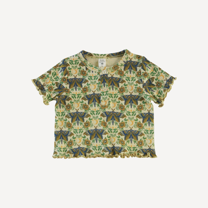 short sleeve henley lettuce flare set | forest butterfly | organic cotton interlock