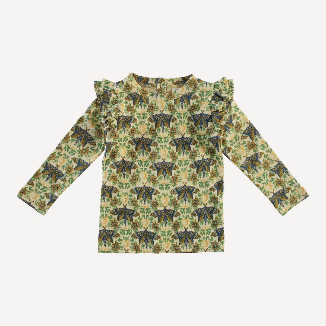 long sleeve double ruffle top | forest butterfly | organic cotton interlock