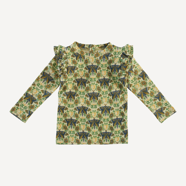 long sleeve double ruffle top | forest butterfly | organic cotton interlock