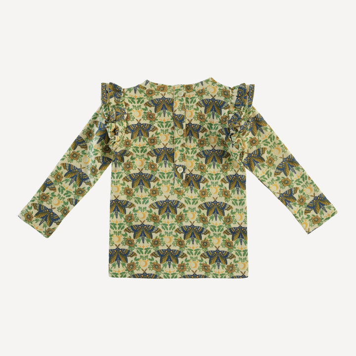long sleeve double ruffle top | forest butterfly | organic cotton interlock