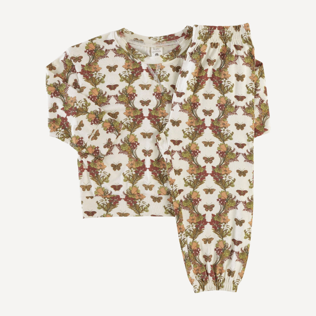 long sleeve boxy topstitch tee + relaxed jogger set | forest floral butterfly | bamboo