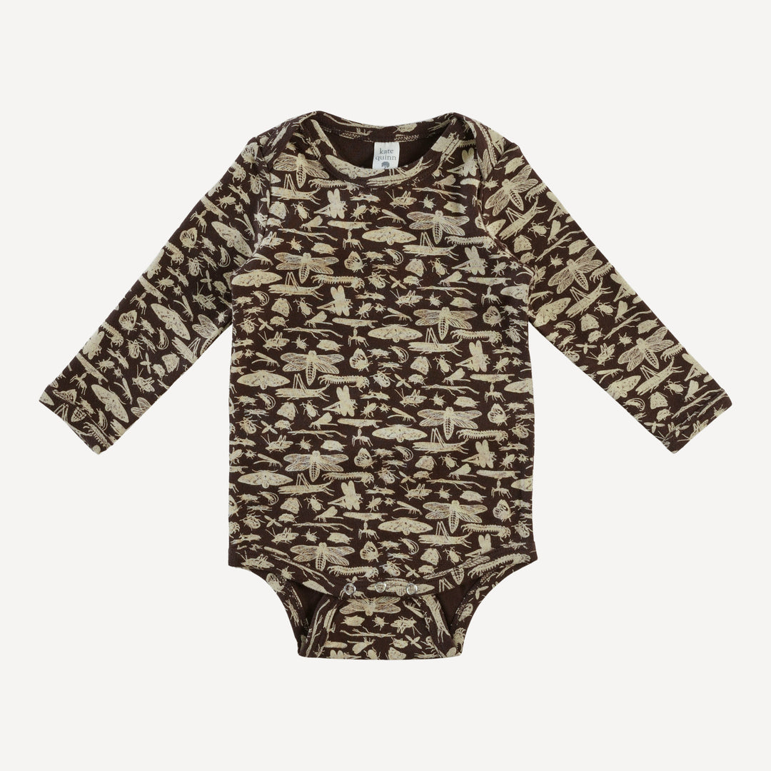 long sleeve lap neck bodysuit | forest insects | organic cotton interlock