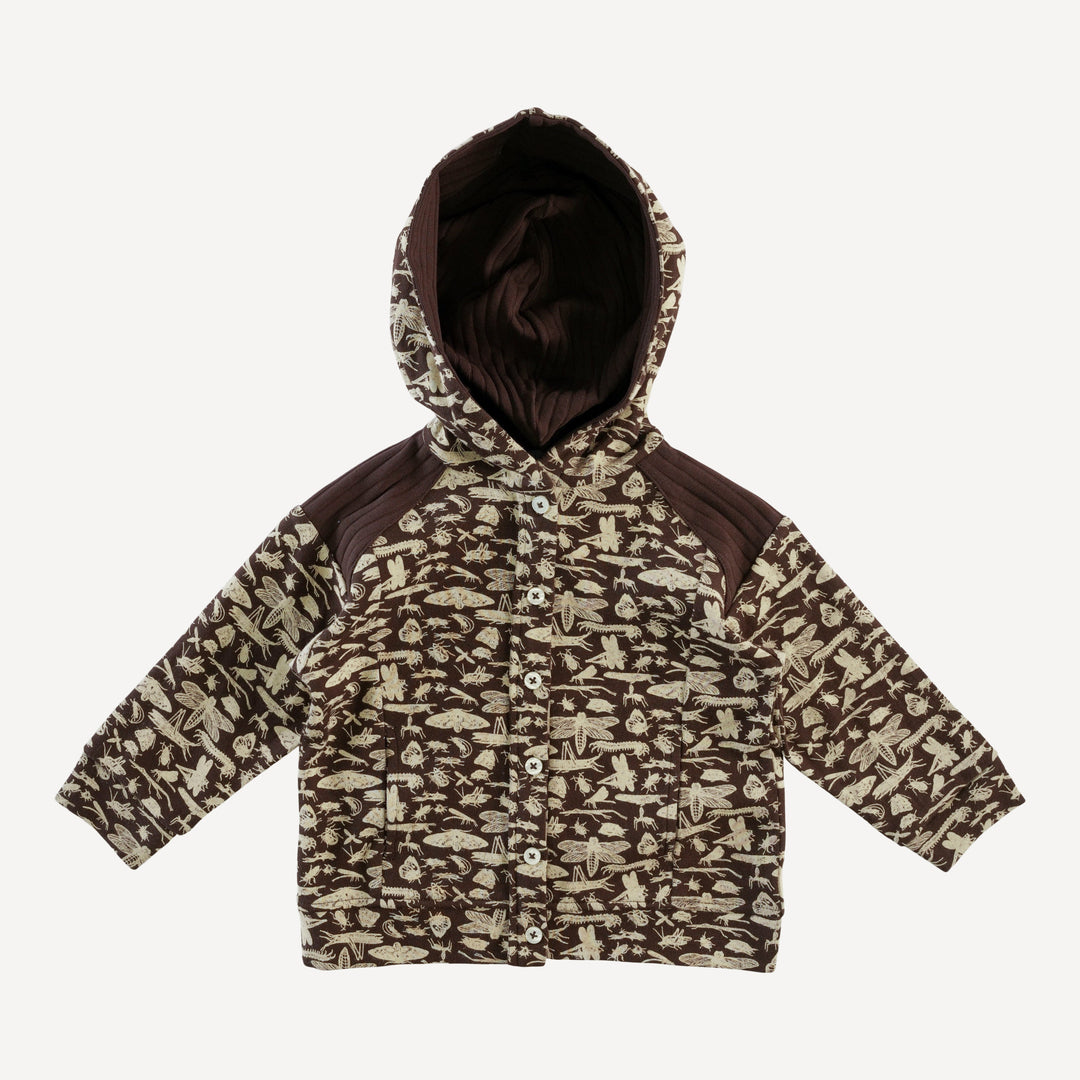 color blocked hooded jacket | forest insects | organic cotton interlock