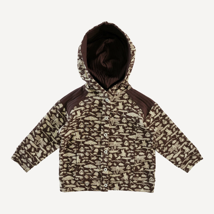 color blocked hooded jacket | forest insects | organic cotton interlock