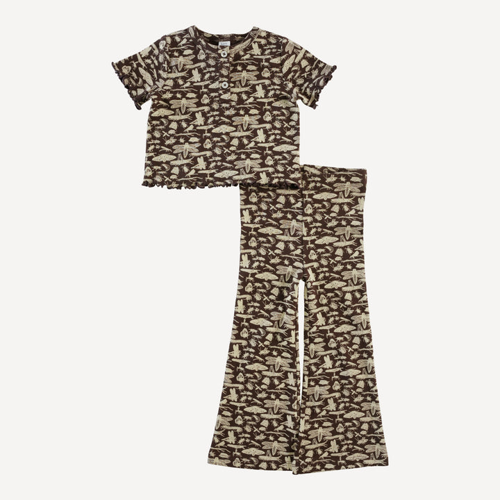 short sleeve henley lettuce flare set | forest insects | organic cotton interlock