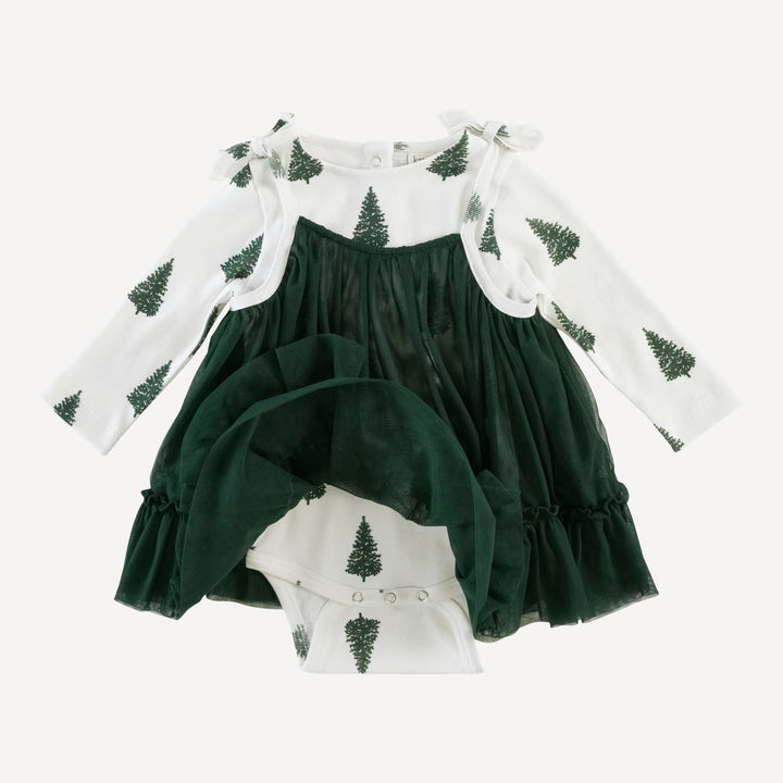 long sleeve ballerina tulle dress bodysuit | forest pine | organic cotton single rib