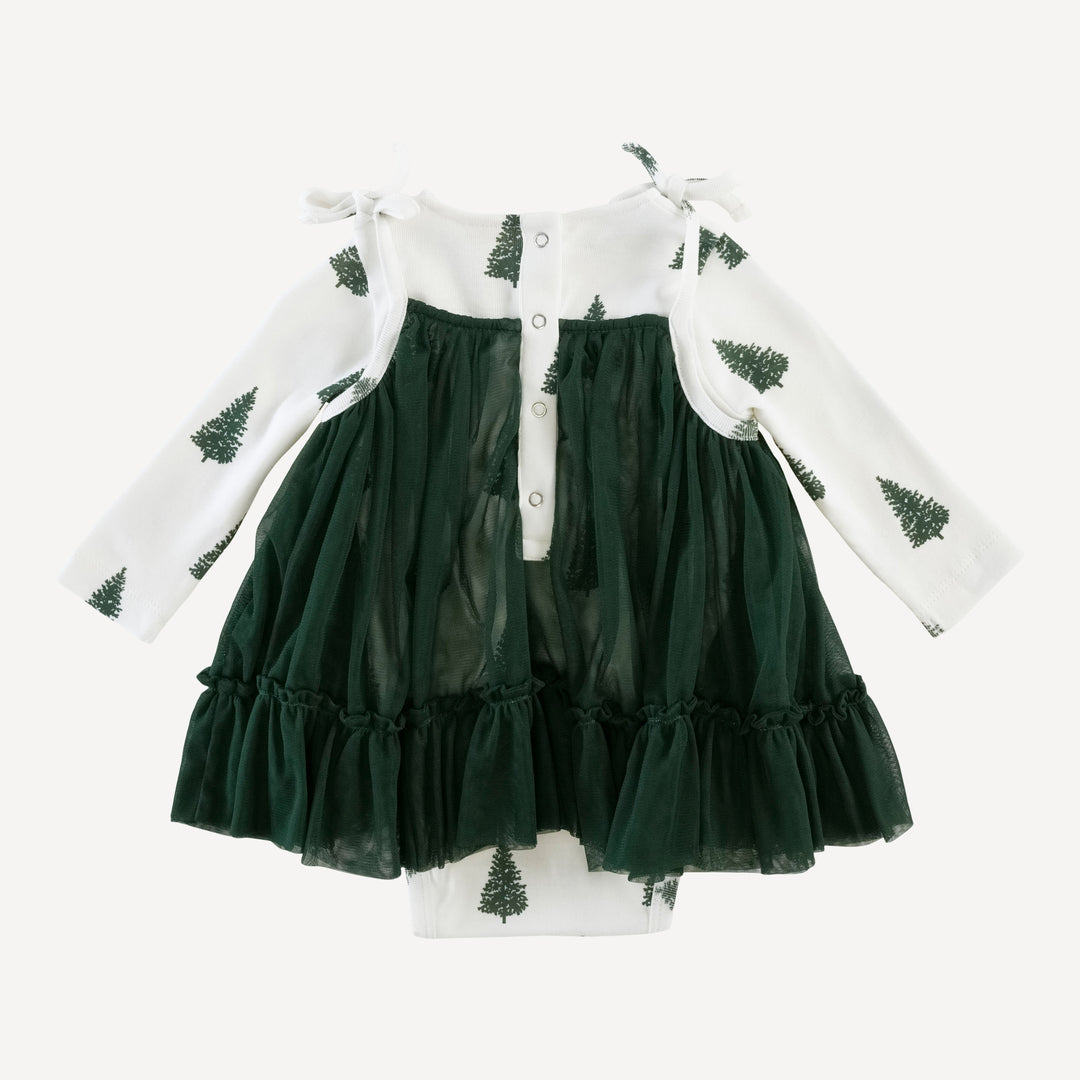 long sleeve ballerina tulle dress bodysuit | forest pine | organic cotton single rib