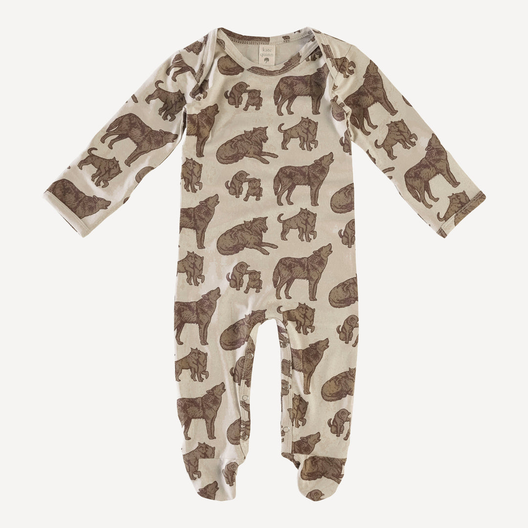 long sleeve lap neck footie | forest wolf family | bamboo