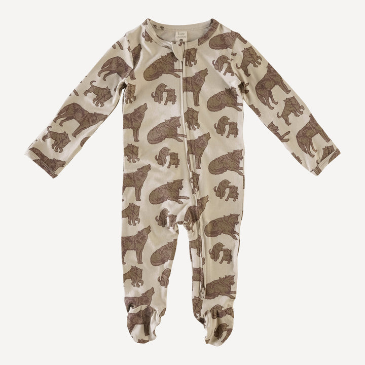 long sleeve zipper footie | forest wolf family | bamboo