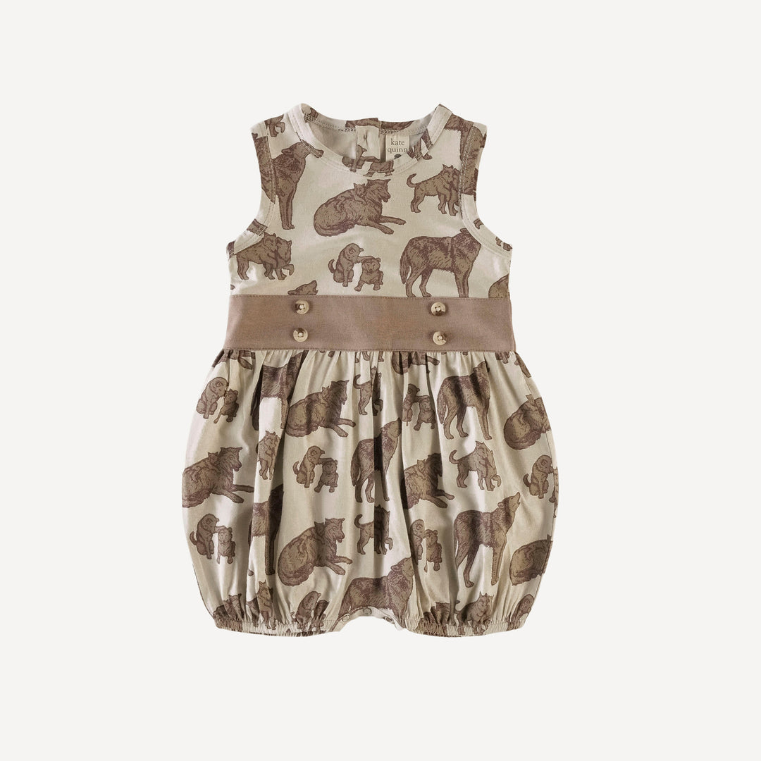 sleeveless button belted bubble | forest wolf family | bamboo