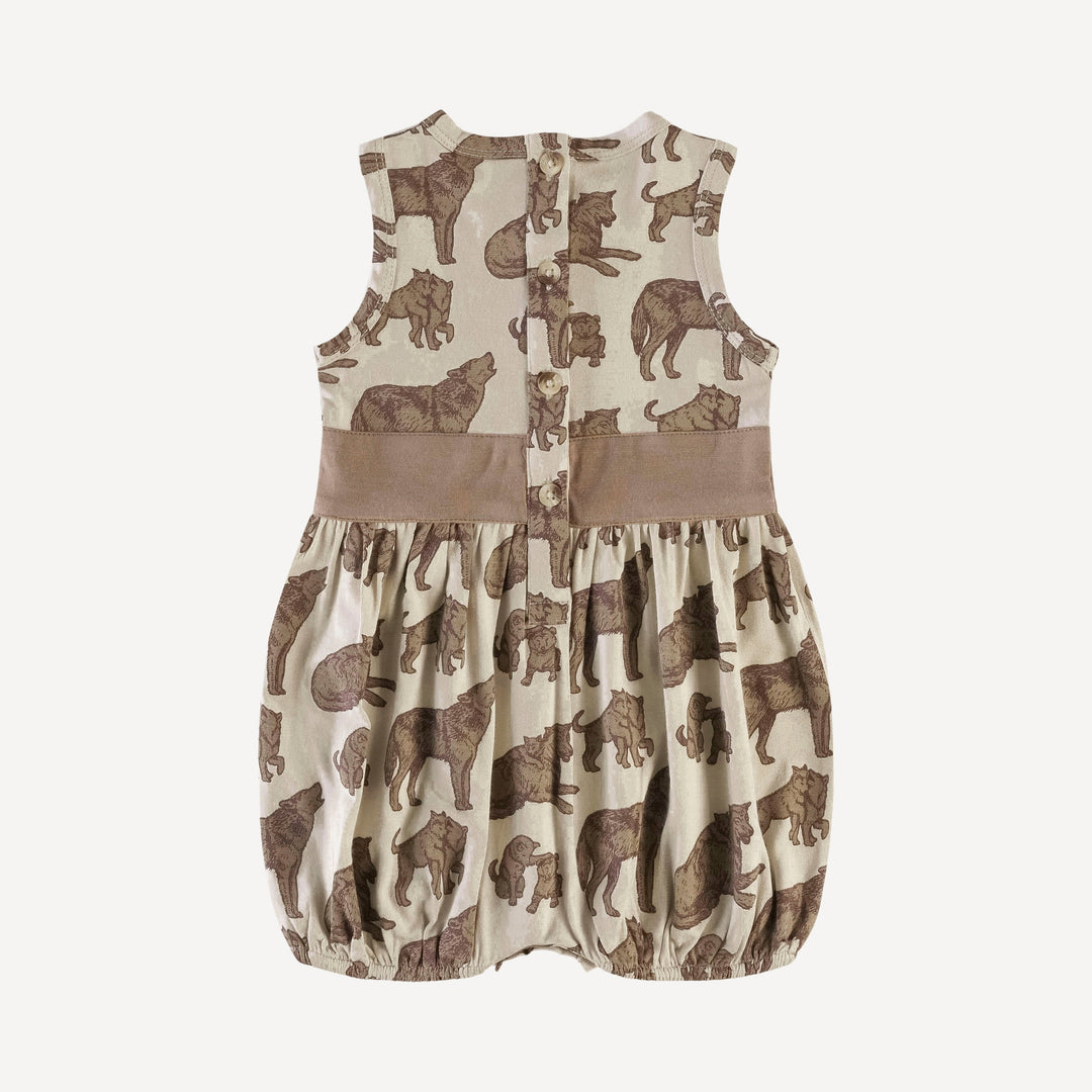 sleeveless button belted bubble | forest wolf family | bamboo