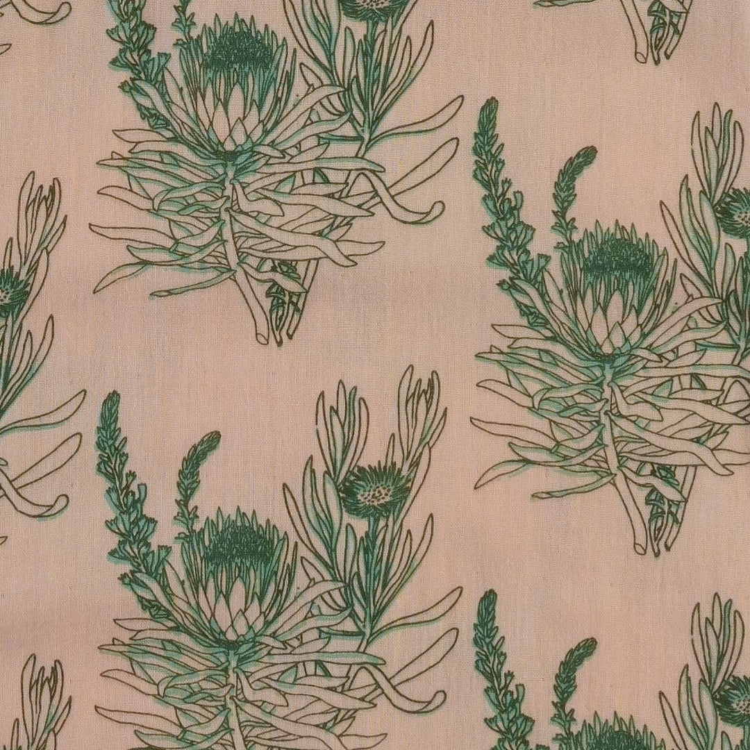 short puff sleeve prairie top | green proteas | organic cotton gauze